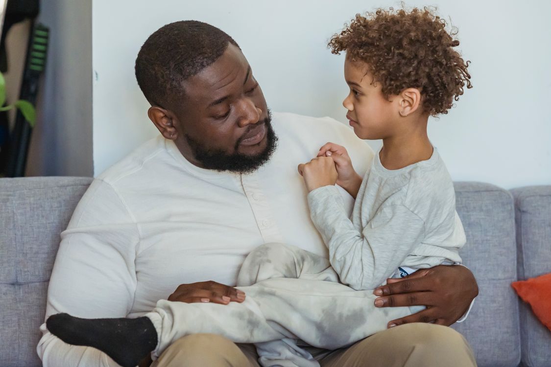 A father and son spending time at home